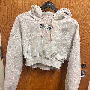 Champion Cropped Hoodie with Floral Embroidery | Structured Fit | Rare Detail